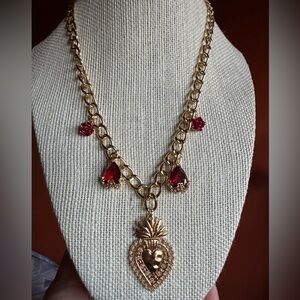 Sacred Heart Pendant & Ruby Gem Necklace